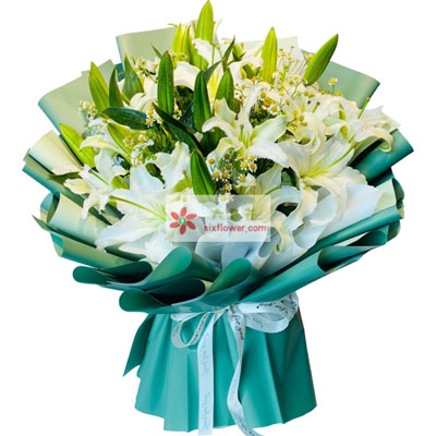 阳江8支白色多头百合洋甘菊，如潮的思念